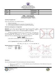 Pre Calculus Week 4 Hyperbola Pdf Republic Of The Philippines