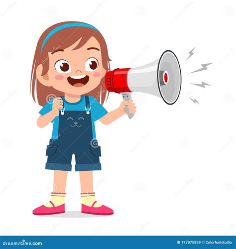 Happy Cute Little Kid Girl Holding Megaphone Stock Vector