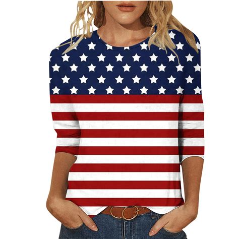 Apexfwdt Shirt 34 Sleeve American Flag Tops Women 4th Of July Patriotic Shirt Usa Independence