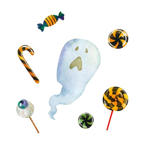 Premium Vector Halloween Scary Ghost And Candies Set Watercolor Hand