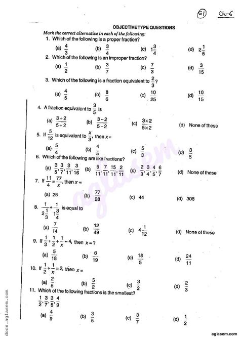 Rd Sharma Solutions Class Chapter Fractions Mcq