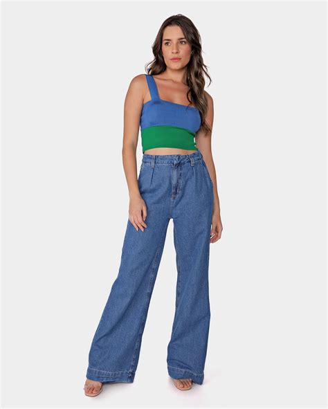 Riachuelo Regata Cropped Feminina Alça Larga Tricot Azul AK by Riachuelo