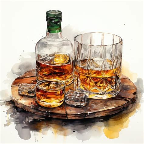 Premium Photo Watercolor Whiskey Clipart Generative Ai