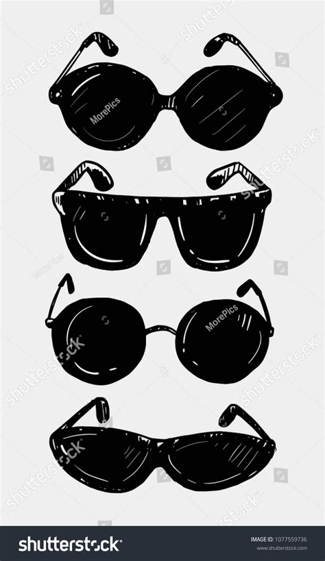 Set Sunglasses Hand Drawn Sketch Converted Stock Vector (Royalty Free) 1077559736