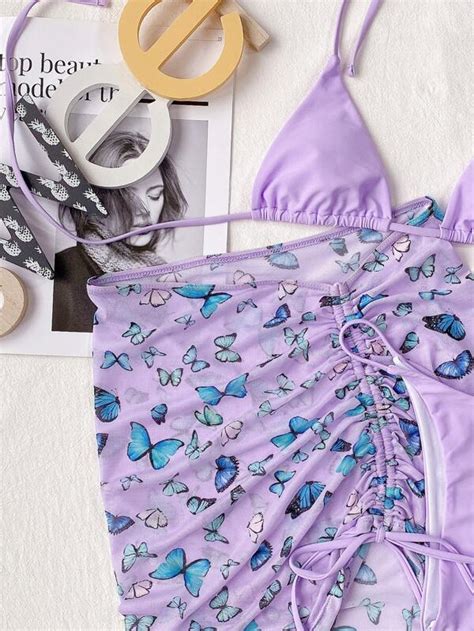 Shein Swim Y Glam Pack Butterfly Print Triangle Bikini Swimsuit