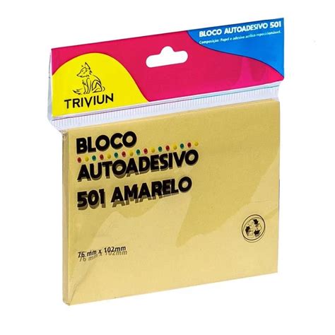 Bloco Adesivo Para Recados Amarelo X Mm Folhas Triviun