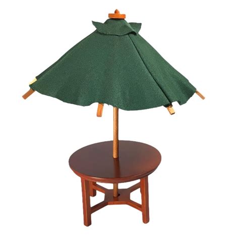 Dolls House Garden Table With Green Parasol Umbrella Reutter Miniature