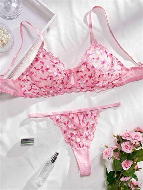 Shein Conjunto De Lingerie Transpar Ncia Bordada De Flores Shein Brasil