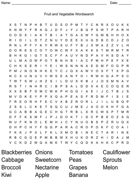 Word Search Fruits And Vegetables