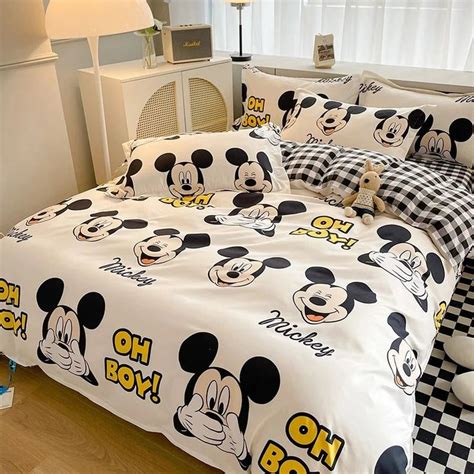 Disney Classic Duvet Cover Black White Plaid Mickey Mouse Bedding Set