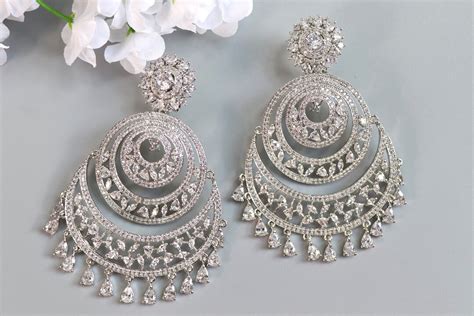 Silver Chandbali Cubic Zirconia, Chandbali Earrings,indian Earring ...