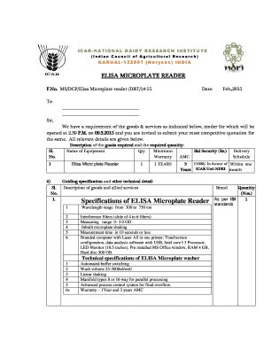Fillable Online Ndri Res Specifications Of ELISA Microplate Reader