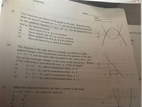 Solved Quadratics Name Date Period A B Vo Functions Are Chegg