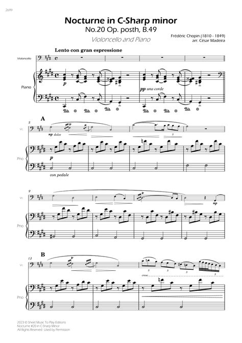 Nocturne No20 In C Sharp Minor Cello And Piano Full Score Arr