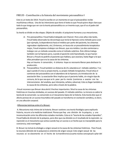 Resumen psico I unidad 3 y 4 FREUD Contribución a la historia del