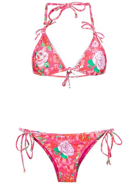 Amir Slama Floral Print Bikini Set Farfetch