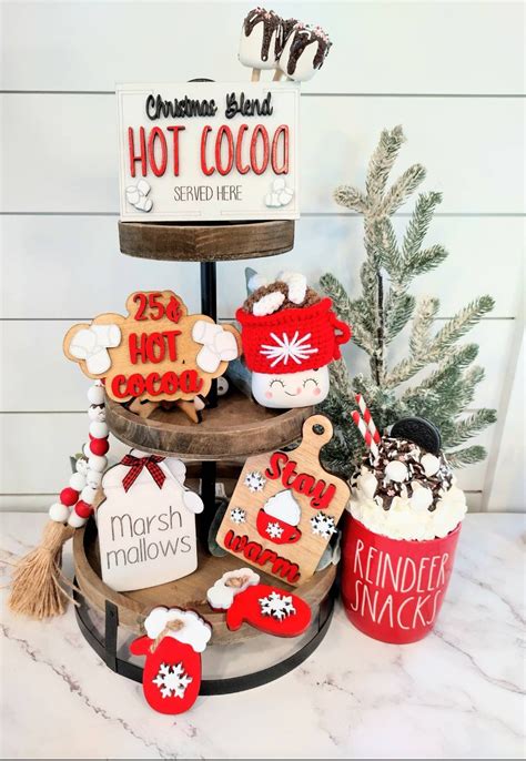 Hot Cocoa Tier Tray Hot Cocoa Bar Hot Cocoa Display Mini Signs Tier Tray Christmas Hot Cocoa
