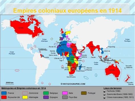 Les Empires coloniaux européens en 1914 Source HISTGEOGRAPHIE