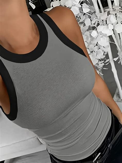 Womens Sexy Solid Skinny Stretchy Tank Tops Basic Crew Neck Temu