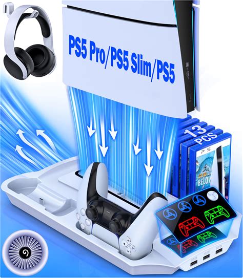 PS5 Pro/Slim/PS5 Stand and Cooling Station with Controller Charging