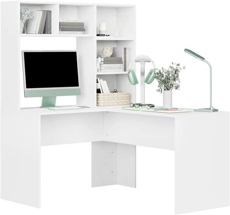 FirFurd L Shaped Computer Desk White Computer Workstation With Storage