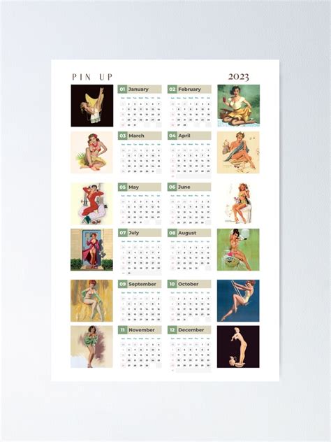 Pin Up Kalender 2023 Einseitiger Wandkalender 2023 Kalender Zum