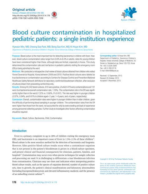 Pdf Blood Culture Contamination In Hospitalized Pediatric Patients A