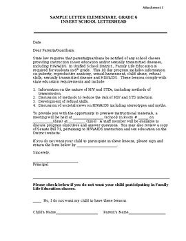 Sample Letter Notifying Parents Of Providing Instruction In Sex Education STD