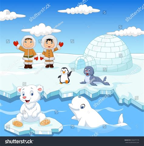 Little Eskimo Kids Arctic Animals Igloo Stock Vector (Royalty Free) 536477170 | Shutterstock