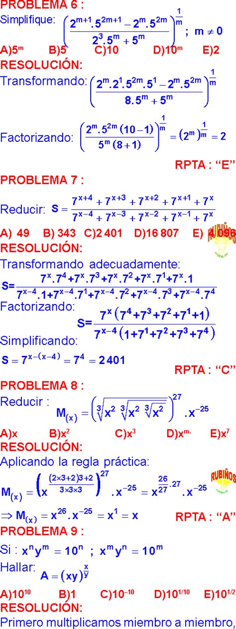 TEORÍA DE EXPONENTES FÓRMULAS Y EJERCICIOS RESUELTOS PDF