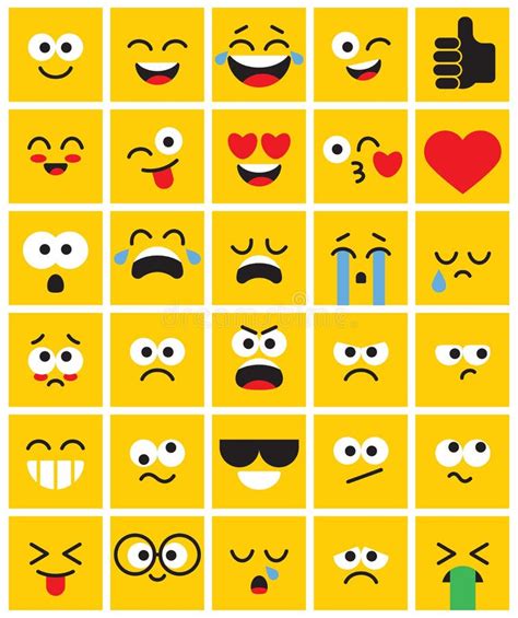 Emoji Square Pack. Set of Funny Classic Emojis. Flat Style Stock Vector ...