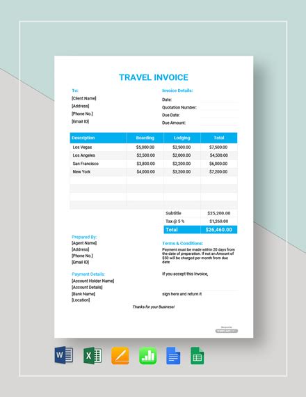 Free Travel Invoice Templates Word Excel Template Net