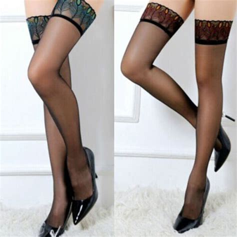 Us Sexy Women Peacock Lace Long Stockings Thigh High Pantyhose Hold Up