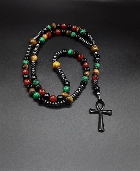 The Multicolored Ankh 5 Decade Catholic Rosary Made Of Black Onyx