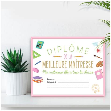 Cadre diplôme de la Meilleure Maîtresse multicolore 25x20 cm A3461