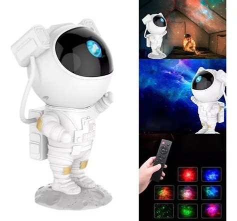 Luminaria Projetor Infantil Astronauta Abajur Led Giratoria Cor Da