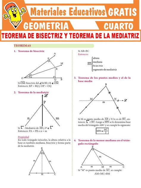 Teorema De Bisectriz Y Teorema De La Mediatriz Para Cuarto Grado De Secundaria Pdf Triángulo