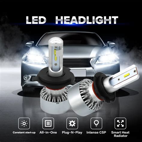 WLJH 2x H7 LED Car Light HB2 Hi Lo Beam Dual Headlight 9003 Light Bulbs