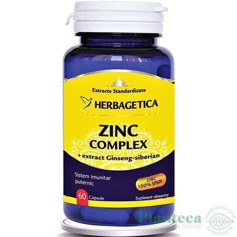 Zinc Complex 60cps Herbagetica Pret 34 2 Lei Planteea