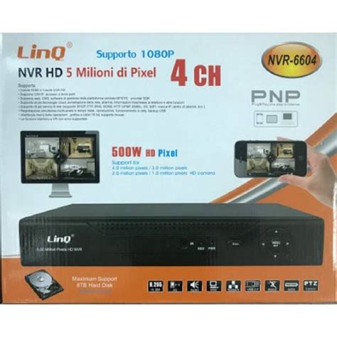 NVR 4CH REGISTRATORE REC LIVE FULL HD 1080P WIFI H 264 H 265 P2P NVR 6604