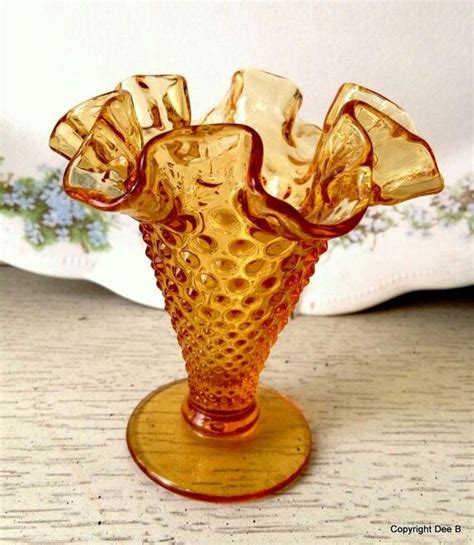 Fenton Hobnail Amber Glass Vase Amber Glass Fenton Vintage Glassware