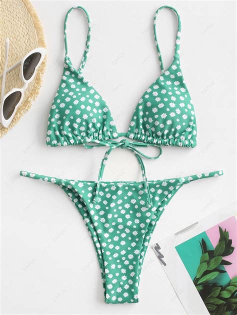 56 OFF 2021 ZAFUL Bikini De Cadena Con Estampado De Flor En Verde Claro ZAFUL España