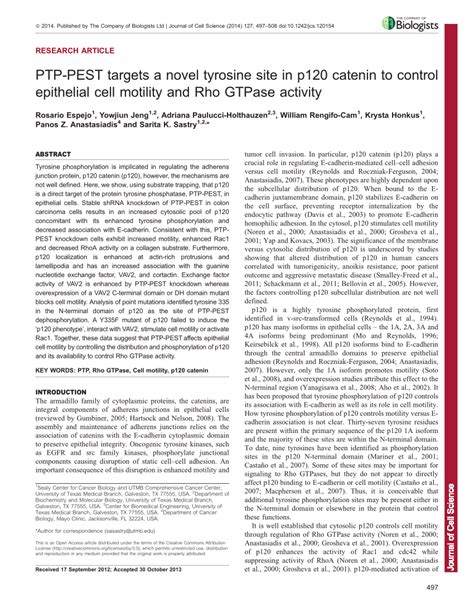 (PDF) PTP-PEST targets a novel tyrosine site in p120 catenin to control ... 