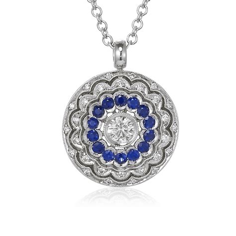 Antique Style Sapphire And Diamond Necklace XO Jewels