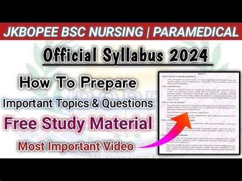 Jkbopee Bsc Nursing Paramedical Official Syllabus Important