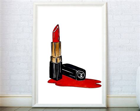 Lipstick Sketch Red Lips Fashion Illustration Fashion Wall Etsy