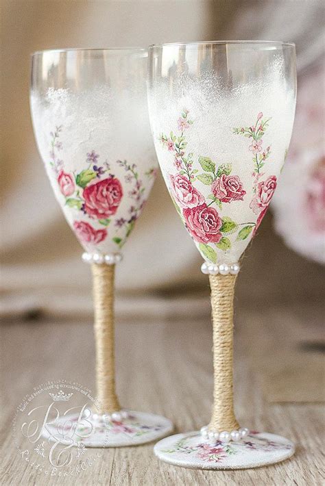 Wine Glasses Pink Roses Wedding Rustic Chic Cottage Wedding Bride And Groom Wedding Flutes