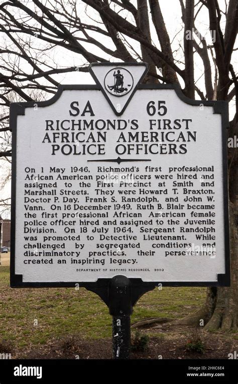 History Marker For Richmond Virginia First African American Police