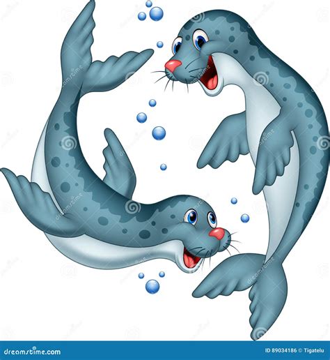 Cartoon Happy Seals Couple Stock Vector Illustration Of Happy 89034186