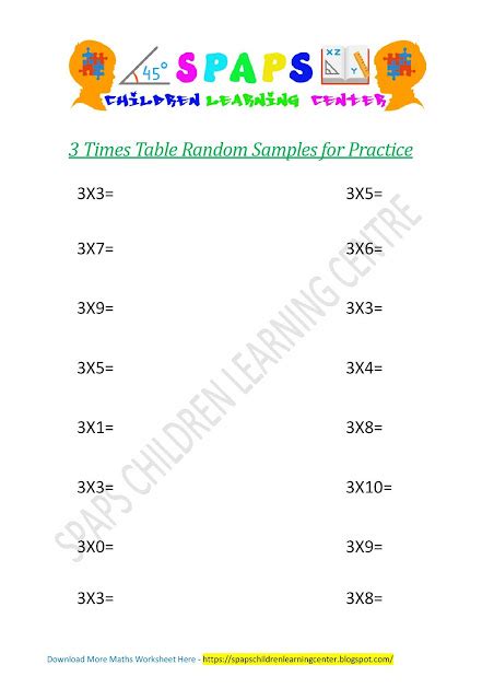 Download 3 Times Table Quiz Printable PDF Worksheets - Practice 3 Multiplication Table ~ SPAPS ...